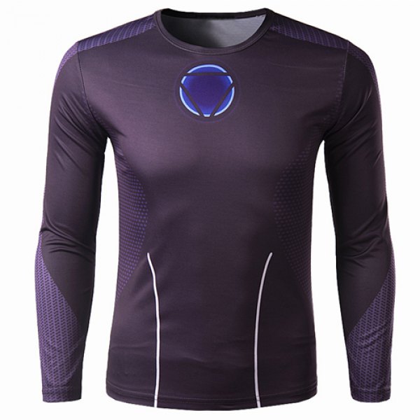 Trendy Round Neck 3D Iron Man Print Slimming Long Sleeve Quick-Dry T-Shirt For Men