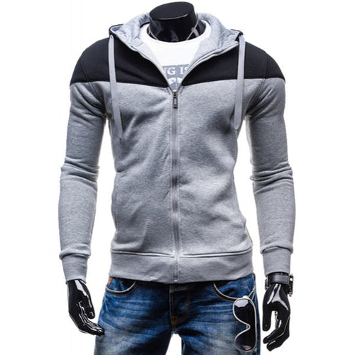 Fashion Two-Tone Spliced Front Pocket Slimming Hooded Long Sleeves Men's Zip Up Hoodie