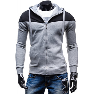 Fashion Two-Tone Spliced Front Pocket Slimming Hooded Long Sleeves Men's Zip Up Hoodie