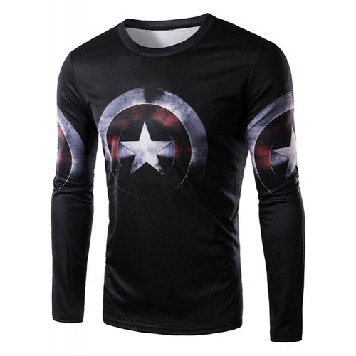 3D Captain America Shield Print Character T-Shirt