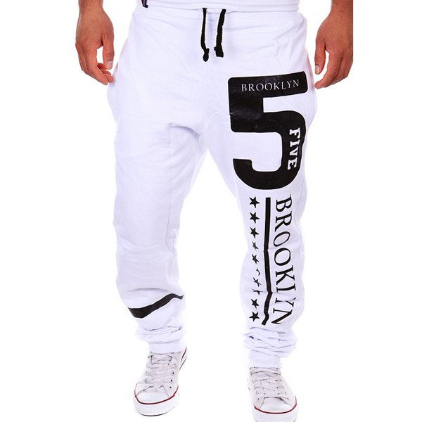 Hot Sale Beam Feet Letters Number Star Print Loose Fit Men's Lace-Up Sweatpants