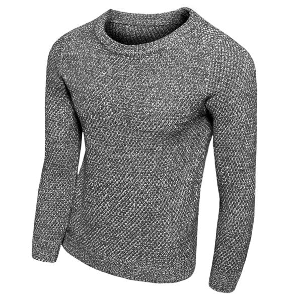 Knitting Round Neck Solid Color Slimming Long Sleeve Men's Sweater