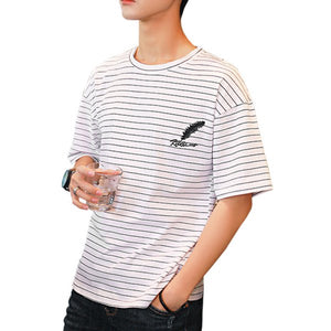 Feather Pattern Striped Short Sleeved T - shirt