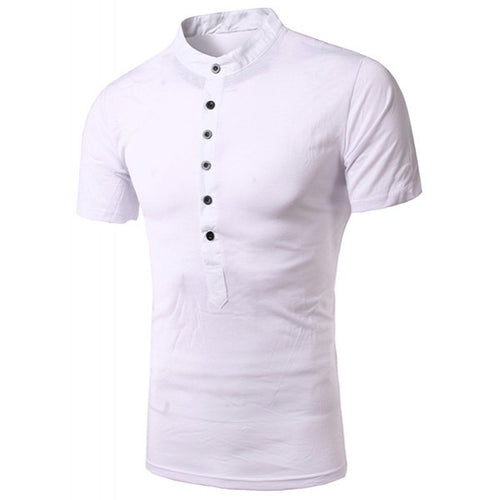 Stand Collar Single Breasted Design Short Sleeve Men's T-Shirt