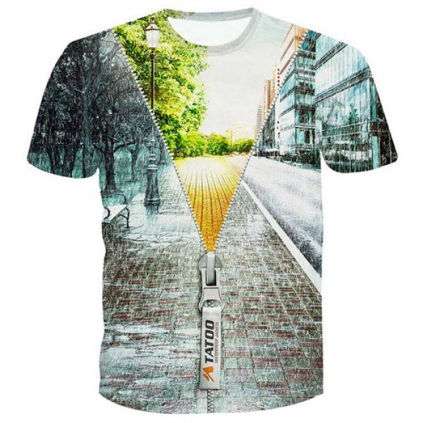 Fashion 3D Zipper Printed Pullover T-Shirt For Men