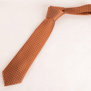 Stylish Small Checkered Pattern Orange Color 8CM Width Tie For Men