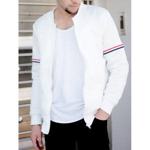 Casual Stand Collar Colorized Striped Taps Rib Spliced Long Sleeves Men's Slimming Jacket