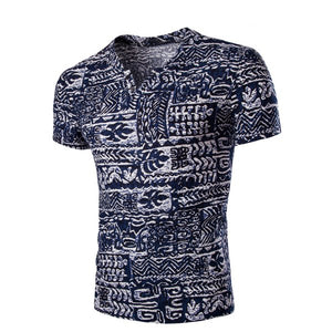 Casual V Neck Abstract Printing Short Sleeves T-Shirt For Men