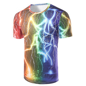 Fashion Round Collar Lightning Printing T-Shirt For Men