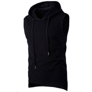 High Low Slit Drawstring Hooded Tank Top For Men