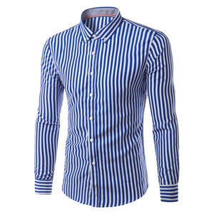 Plus Size Vertical Stripe Turn-Down Collar Long Sleeve Button-Down Shirt For Men