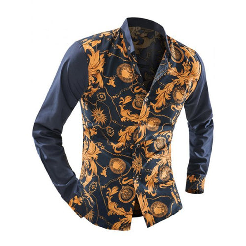 Ornate Print Long Sleeve Button-Down Shirt For Men