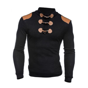 Ribbed Shoulder Patch Claw Button Long Sleeve Sweater