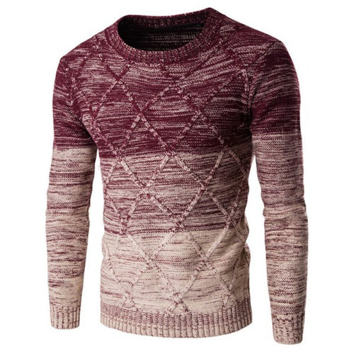 Round Neck Knit Blends Ombre Kink Design Long Sleeve Sweater