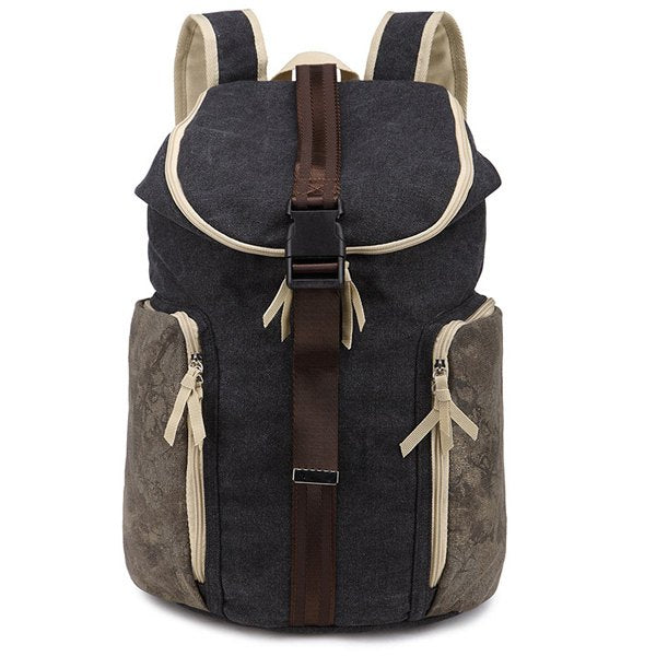 Colour Splicing Zippers Canvas Backpack