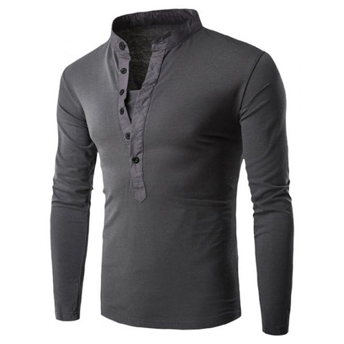 Long Sleeve Grandad Collar Button T Shirt