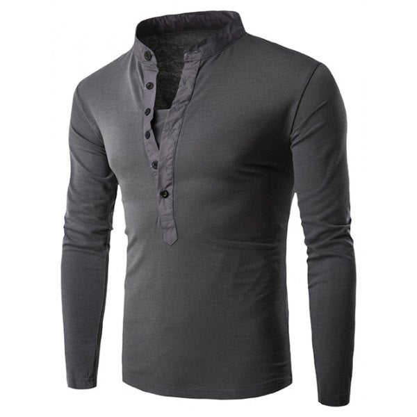 Long Sleeve Grandad Collar Button T Shirt