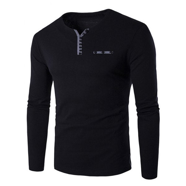 Notch Neck Button Embellished Long Sleeve T-Shirt