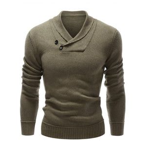 Shawl Collar Button Embellished Pullover Sweater