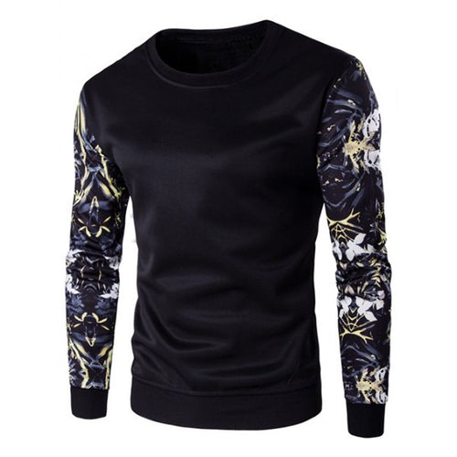 Rib Cuff Floral Sleeve Crew Neck Sweatshirt