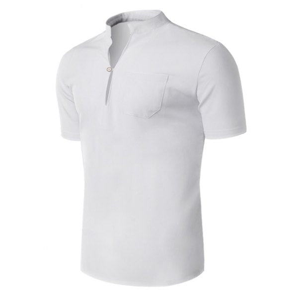 Stand Collar Half Button Design Short Sleeve Shirt