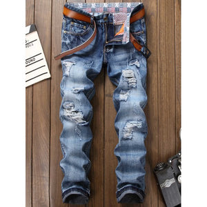 Zipper Fly Bleach Wash Faded Ripped Jeans for men