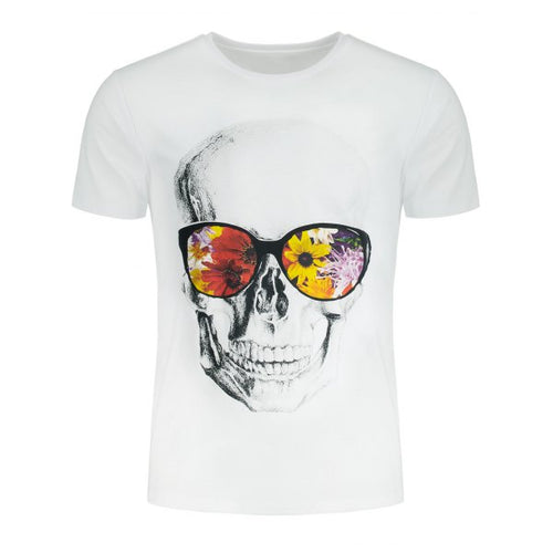 Flowers and Skull Printed Short Sleeve T-shirt