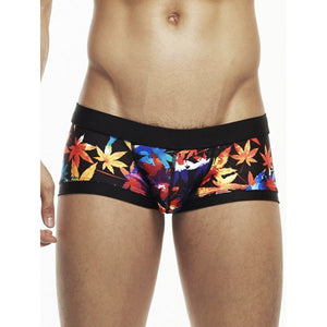 Colorful Maple Leaf Print Convex Pouch Swimming Trunks