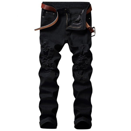 Zip Fly Straight Jeans with Extreme Rips for men