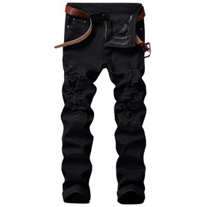 Zip Fly Straight Jeans with Extreme Rips for men