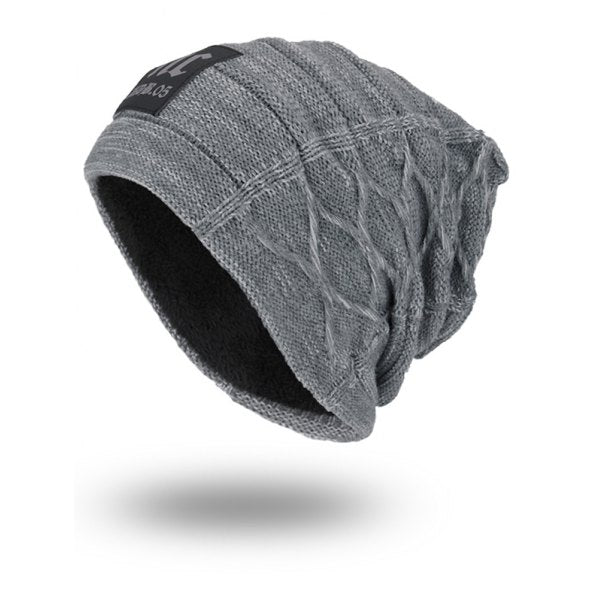 Thicken Double-Deck Knit Hat with Letters Label