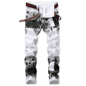 Splash-ink Print Slim Fit Jeans for men