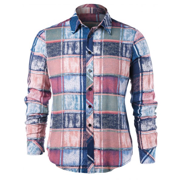 Long Sleeve Plaid Curved Shirt