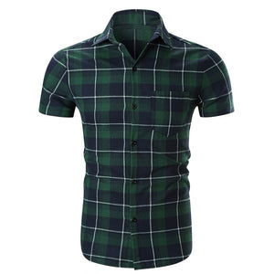 Plaid Print Pocket Design Short Sleeve Shirt