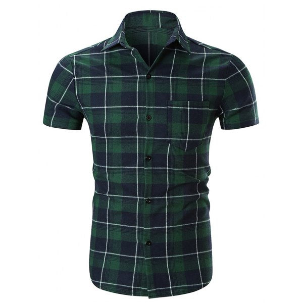 Plaid Print Pocket Design Short Sleeve Shirt