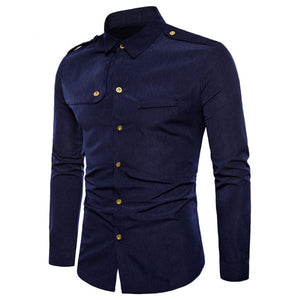 Epaulet Faux Pocket Embellished Long Sleeve Shirt