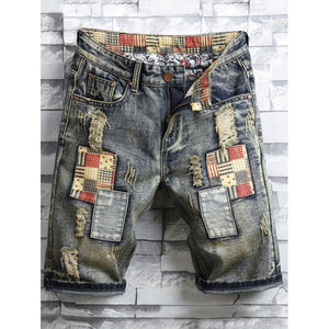 Zipper Fly Applique Ripped Casual Shorts