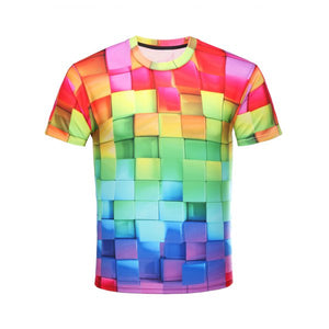 Colorful Square Block Print Short Sleeve T-shirt