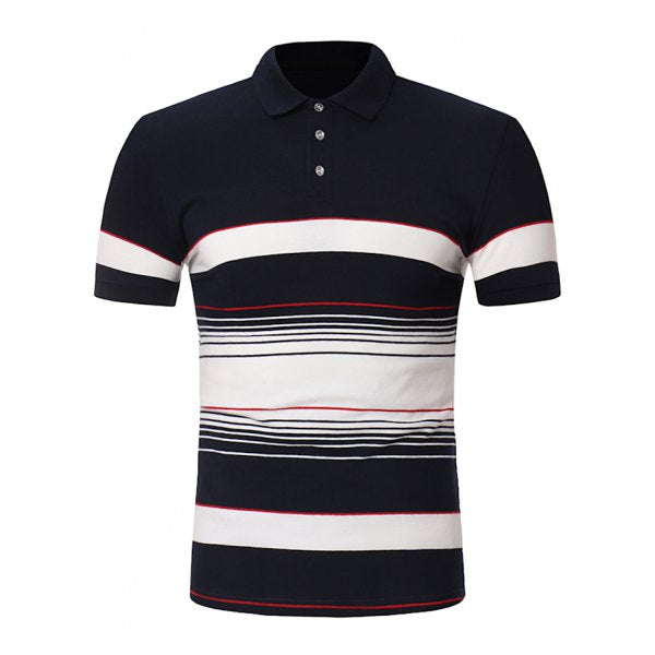 Stripe Printed Stretch Short Sleeve Polo T-shirt