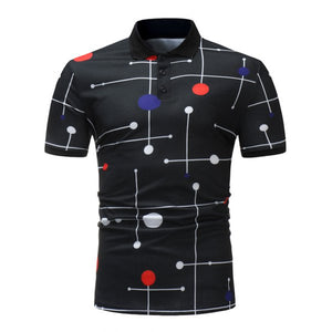 Line Spot Print Short Sleeve Polo T-shirt