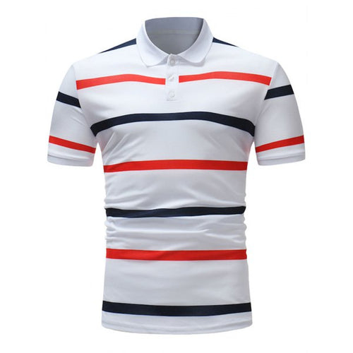 Multicolor Striped Print Polo Collar T-shirt