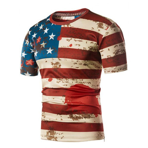 Flag Scrawl Print Zipper Hem T-shirt