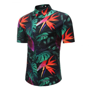 Short Sleeved Summer Leaf Print Shirt