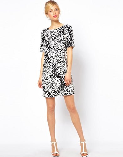 ASOS Shift Black & White Midi Dress In Animal Pattern Print